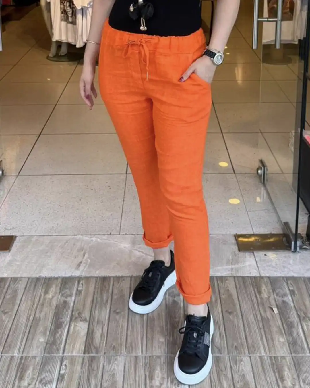 İtalyan Beli Lastikli İpli Keten Pantolon (36-42) Uyumlu İtalyan Beli Lastikli İpli Keten Pantolon (36-42) Uyumlu - Görsel 2