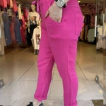 İtalyan Beli Lastikli İpli Keten Pantolon (36-42) Uyumlu - Fuşya
