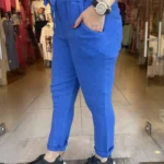 İtalyan Beli Lastikli İpli Keten Pantolon (36-42) Uyumlu - Saks