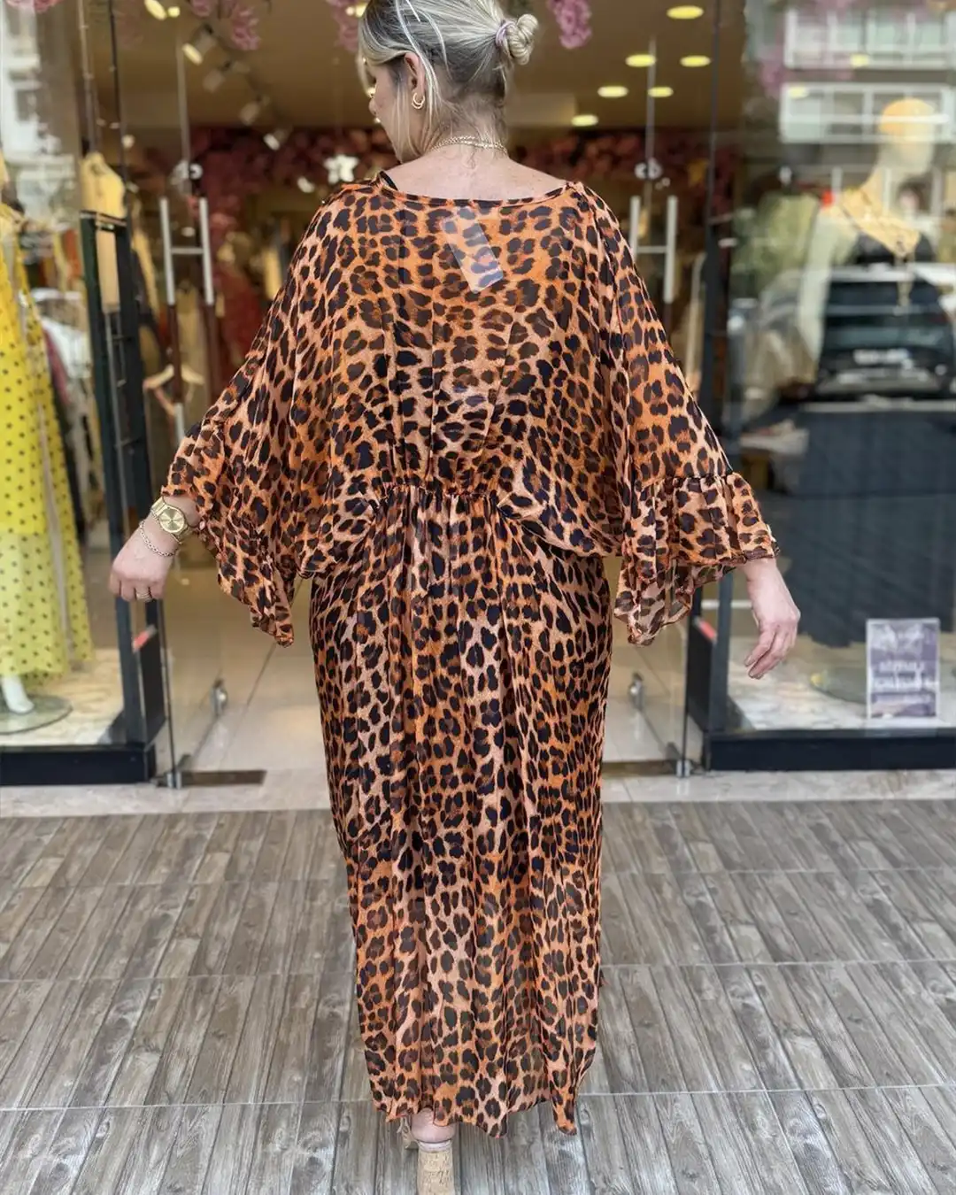 İtalyan Leopar Desenli Beli Lastikli Astarlı İpek Elbise (38-50 Uyumlu) İtalyan Leopar Desenli Beli Lastikli Astarlı İpek Elbise (38-50 Uyumlu) - Görsel 2