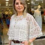Asia Halkalı Çiçek Dantel Pamuk Bluz - Beyaz
