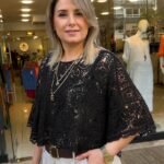 Asia Arkası Şerit Detaylı Dantel Pamuk Bluz - Siyah