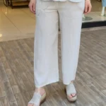 İtalyan Keten Patlı Düğme Detaylı Pantolon - Bej