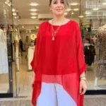 İtalyan Tasarım Salaş İpek Bluz - Kırmızı