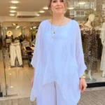 İtalyan Tasarım Salaş İpek Bluz - Beyaz