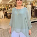 İtalyan Tasarım Salaş İpek Bluz - Haki
