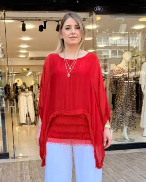 İtalyan Önü Kat Püsküllü Salaş İpek Bluz