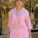 İtalyan Çift Cepli Salaş Keten Gömlek - Pembe
