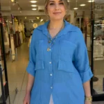 İtalyan Çift Cepli Salaş Keten Gömlek - Saks