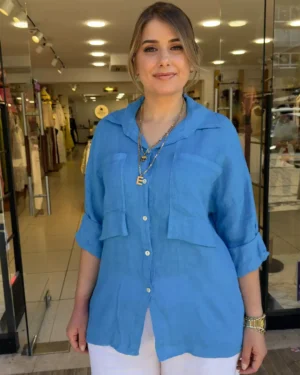 İtalyan Çift Cepli Salaş Keten Gömlek İtalyan Çift Cepli Salaş Keten Gömlek