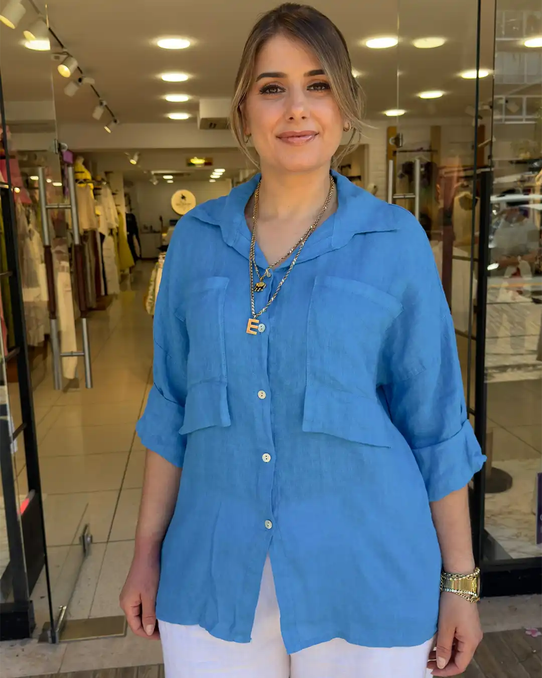 İtalyan Çift Cepli Salaş Keten Gömlek
