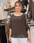İtalyan Omuz ve Etek Ucu Pul Detaylı İpek Bluz