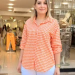 İtalyan Kareli Pamuk Gömlek - Turuncu