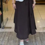İtalyan Toka Detaylı Keten Etek - Kahve