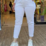 İtalyan Pul Çiçek İşleme Detaylı Full Likralı Pantolon - Beyaz
