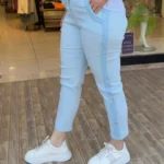 İtalyan Pul Çiçek İşleme Detaylı Full Likralı Pantolon - Buz Mavi
