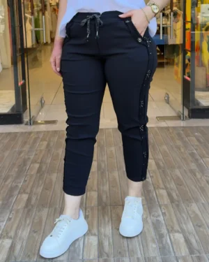 İtalyan Pul Çiçek İşleme Detaylı Full Likralı Pantolon