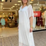 İtalyan Kendinden Astarlı İpek Elbise - Bej