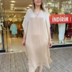 İtalyan Kendinden Astarlı İpek Elbise - Camel
