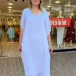İtalyan Kendinden Astarlı İpek Elbise - Beyaz