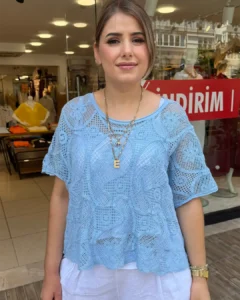 İtalyan Dantel Detaylı Örgü Bluz