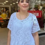 İtalyan Dantel Detaylı Örgü Bluz - Beyaz