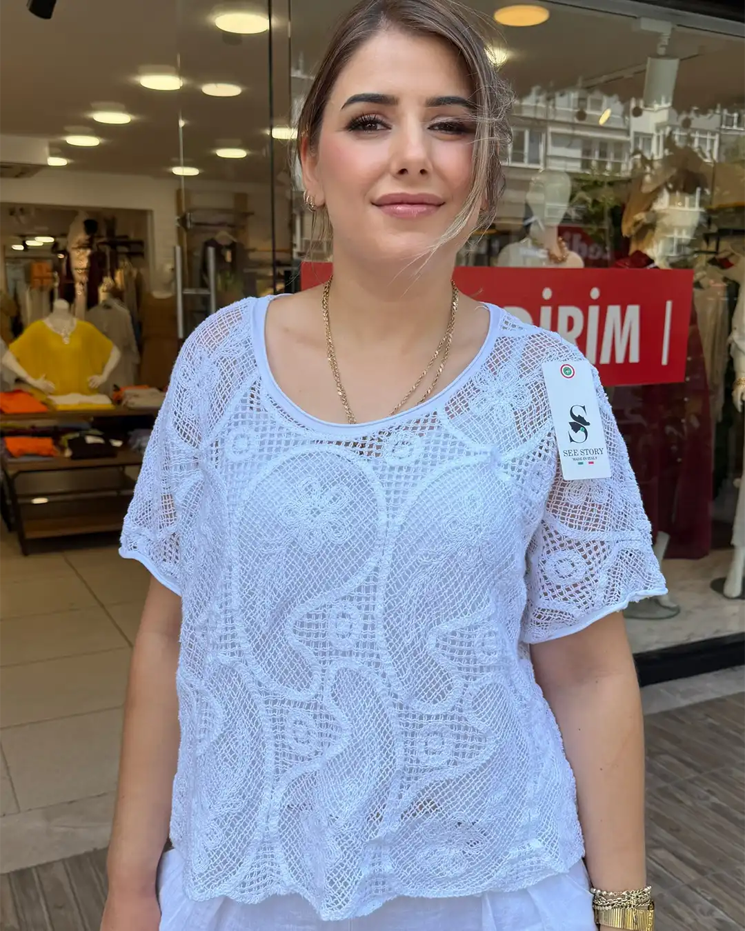 İtalyan Dantel Detaylı Örgü Bluz