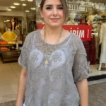 İtalyan Dantel Detaylı Örgü Bluz - Vizon