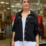 İtalyan Fisto Detaylı Düğmeli Keten Ceket - Siyah