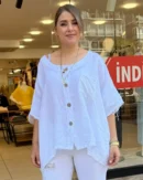 İtalyan Cep Pullu Salaş Keten Gömlek