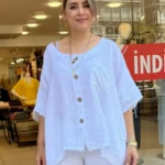 İtalyan Cep Pullu Salaş Keten Gömlek - Beyaz