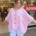 İtalyan Cep Pullu Salaş Keten Gömlek - Açık Pembe