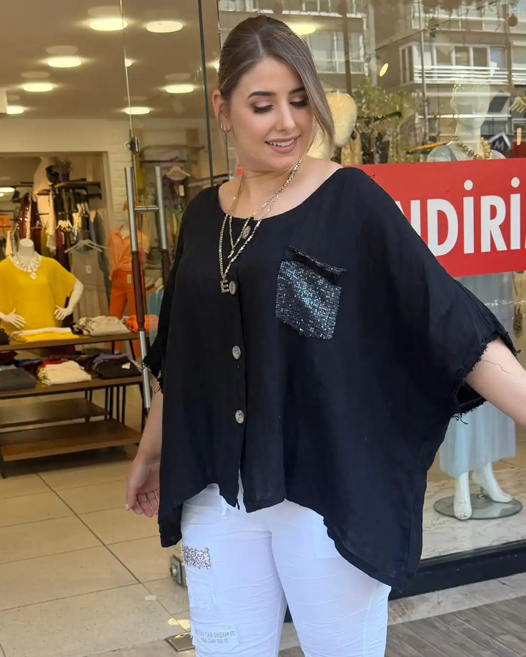 İtalyan Cep Pullu Salaş Keten Gömlek
