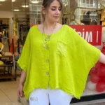 İtalyan Cep Pullu Salaş Keten Gömlek - Fıstık Yeşil