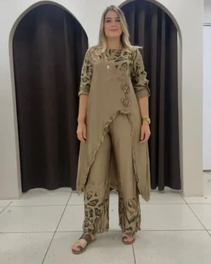İtalyan Leopar Baskılı Saten Takım