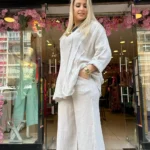 İtalyan Linen Keten Salaş Pantolon Tunik Takım - Bej