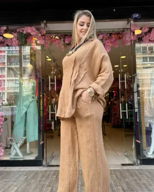 İtalyan Linen Keten Salaş Pantolon Tunik Takım İtalyan Linen Keten Salaş Pantolon Tunik Takım