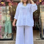İtalyan Linen Keten Salaş Pantolon Tunik Takım - Beyaz