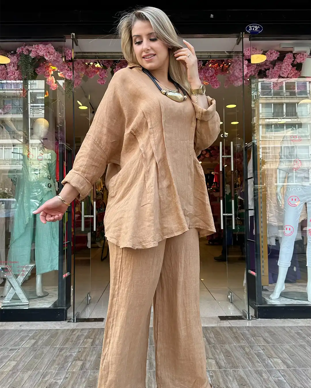 İtalyan Linen Keten Salaş Pantolon Tunik Takım İtalyan Linen Keten Salaş Pantolon Tunik Takım - Görsel 4