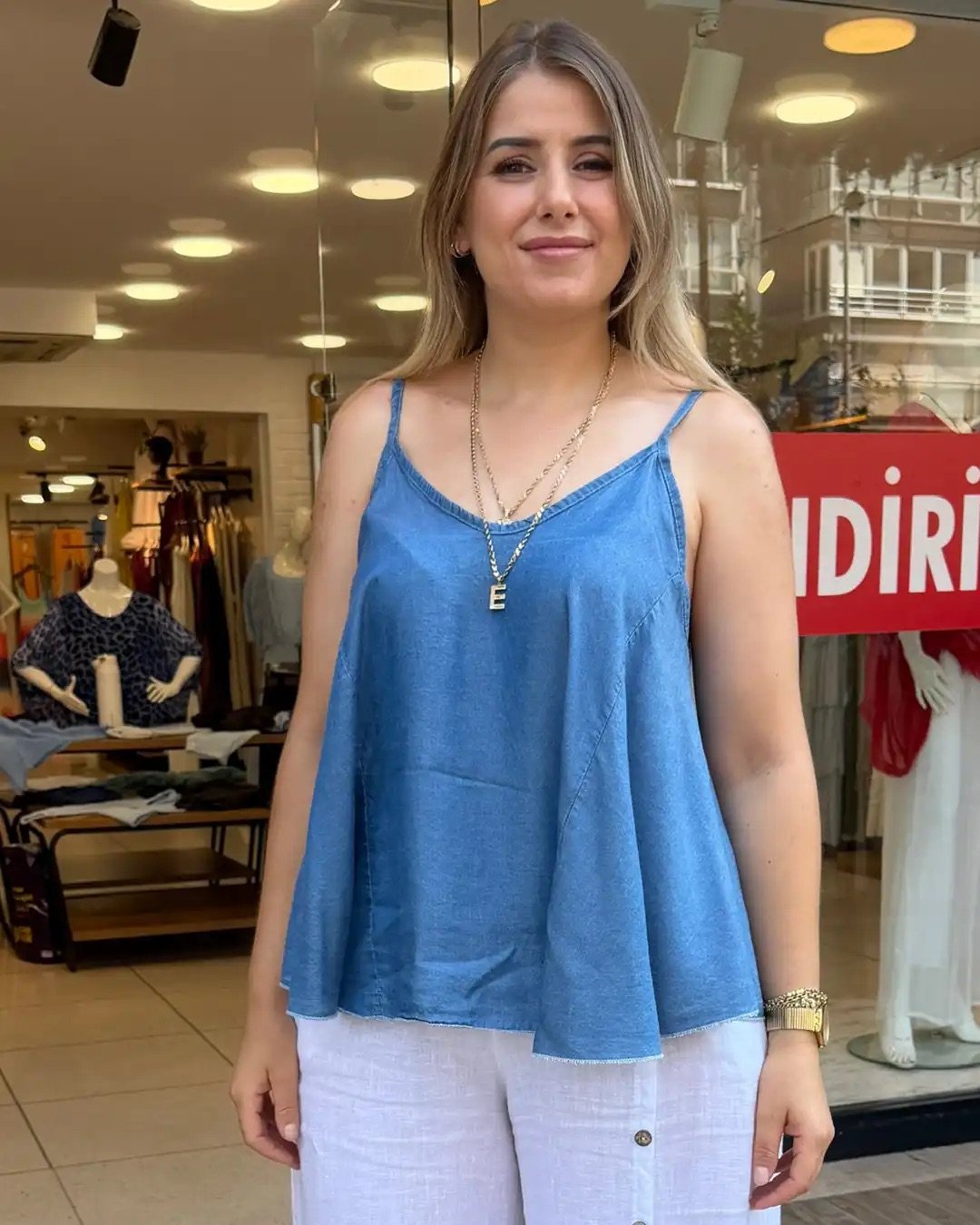 İtalyan Tensel İp Askılı Bluz