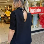 See7 Italy Arkası İpli Üç Düğmeli Pamuk Gömlek - Siyah