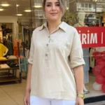 See7 Italy Arkası İpli Üç Düğmeli Pamuk Gömlek - Bej