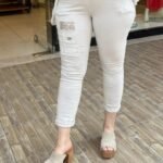 İtalyan Üretim Full Likralı Payet Detaylı Pantolon - Bej