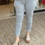 İtalyan Üretim Full Likralı Payet Detaylı Pantolon - Gri