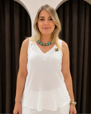 See7 İtaly Broş Detaylı V Yaka Saten Bluz