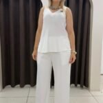 See7 İtaly Broş Detaylı Saten Takım - Beyaz