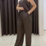 See7 İtaly Broş Detaylı Saten Takım - Kahve