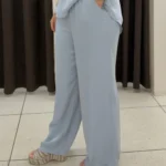 SEE7 Italy Saten Beli Lastikli Rahat Kesim Pantolon - Buz Mavi
