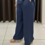 SEE7 Italy Saten Beli Lastikli Rahat Kesim Pantolon - Lacivert