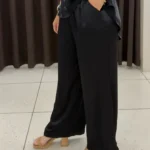 SEE7 Italy Saten Beli Lastikli Rahat Kesim Pantolon - Siyah